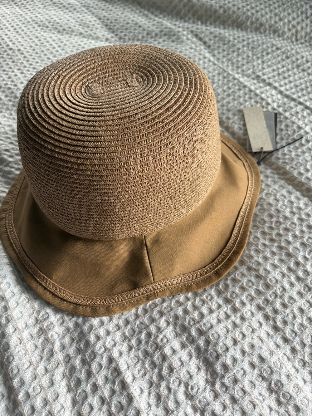 Vince Camuto Straw Bucket Hat in Tan